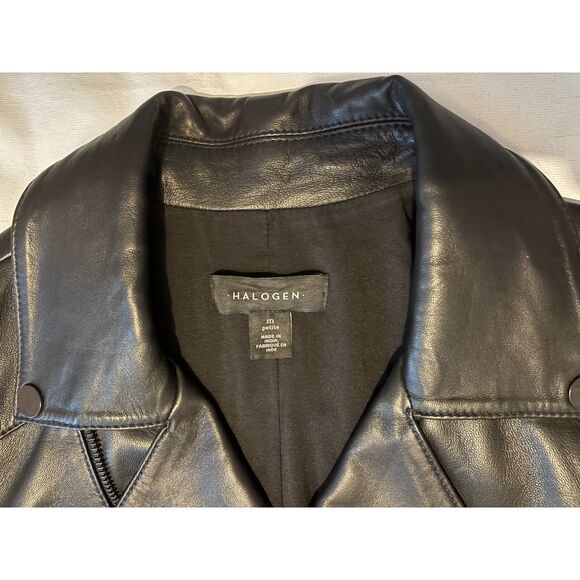 NWOT Halogen Genuine Leather Moto Jacket, Black, Sz. Med PETITE - Picture 4 of 8